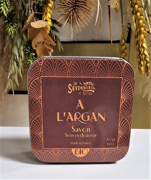 Savon Argan boite métal 100g Savonnerie de Nyons